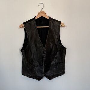 Classic Black Leather Button Vest